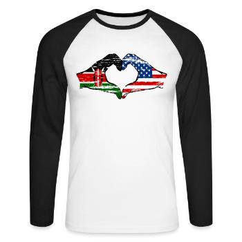Kenya USA hands heart shape used - Unisex Long Sleeve Baseball T-Shirt - white/black - Front - Nik (191cm)