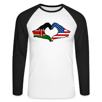 Kenya USA mains en forme de coeur - T-shirt baseball manches longues Homme - blanc/noir - Devant - Nik (191cm)
