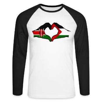 Kenya Palestine mains en forme de coeur - T-shirt baseball manches longues Homme - blanc/noir - Devant - Nik (191cm)