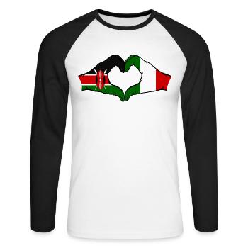 Kenia Italien Hände Herzform - Unisex Baseballshirt langarm - Weiß/Schwarz - Vorne - Nik (191cm)