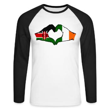 Kenia Irland Hände Herzform - Unisex Baseballshirt langarm - Weiß/Schwarz - Vorne - Nik (191cm)