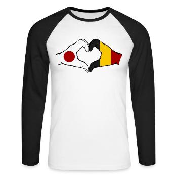 Japon Belgique mains en forme de coeur - T-shirt baseball manches longues Homme - blanc/noir - Devant - Nik (191cm)