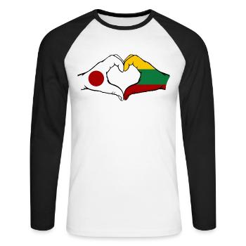Japon Lituanie mains en forme de coeur - T-shirt baseball manches longues Homme - blanc/noir - Devant - Nik (191cm)