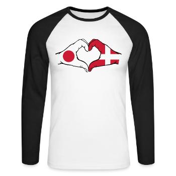Japon Danemark mains en forme de coeur - T-shirt baseball manches longues Homme - blanc/noir - Devant - Nik (191cm)