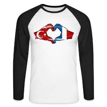 Turkey France Hands Heart Shape Used - Unisex Long Sleeve Baseball T-Shirt - white/black - Front - Nik (191cm)