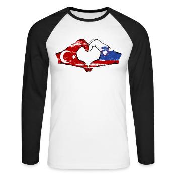 Turkey Slovenia Hands Heart Shape Used - Unisex Long Sleeve Baseball T-Shirt - white/black - Front - Nik (191cm)
