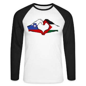 Slovénie Palestine Drapeau Coeur Forme De Coeur - T-shirt baseball manches longues Homme - blanc/noir - Devant - Nik (191cm)