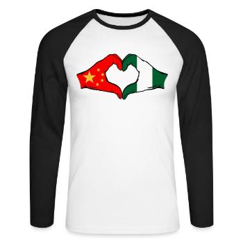 China Nigeria Flag Heart Shape - Unisex Long Sleeve Baseball T-Shirt - white/black - Front - Nik (191cm)