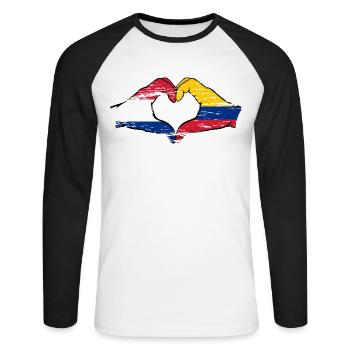Hollande Colombie Drapeau Mains Coeur Forme Utilisé - T-shirt baseball manches longues Homme - blanc/noir - Devant - Nik (191cm)
