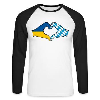 Ukraine Bavaria Flag Hands Heart Shape - Unisex Long Sleeve Baseball T-Shirt - white/black - Front - Nik (191cm)
