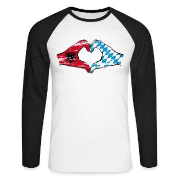 Albania Bavaria Flag Hands Heart Shape Used - Unisex Long Sleeve Baseball T-Shirt - white/black - Front - Nik (191cm)