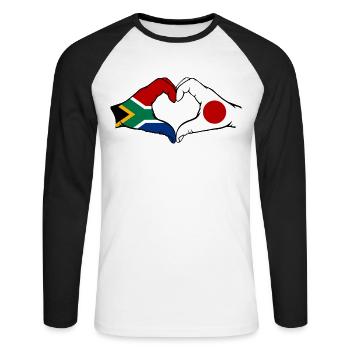 Afrique du Sud Japon Drapeau Mains Coeur Forme - T-shirt baseball manches longues Homme - blanc/noir - Devant - Nik (191cm)