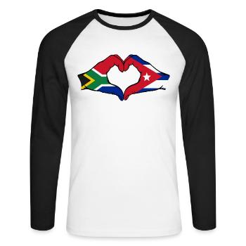 Afrique du Sud Cuba Drapeau Mains Coeur Forme - T-shirt baseball manches longues Homme - blanc/noir - Devant - Nik (191cm)