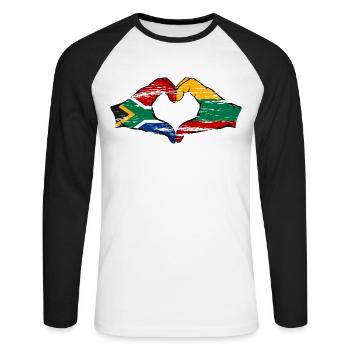 Südafrika Litauen Flagge Hände Herzform used - Unisex Baseballshirt langarm - Weiß/Schwarz - Vorne - Nik (191cm)