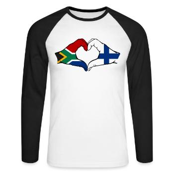 Afrique du Sud Finlande Drapeau Mains Coeur Forme - T-shirt baseball manches longues Homme - blanc/noir - Devant - Nik (191cm)