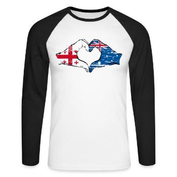 Géorgie Australie Drapeau Mains Coeur Forme Utilisé - T-shirt baseball manches longues Homme - blanc/noir - Devant - Nik (191cm)