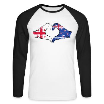 Géorgie Nouvelle-Zélande drapeau mains forme coeur utilisé - T-shirt baseball manches longues Homme - blanc/noir - Devant - Nik (191cm)