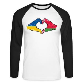 Ukraine Belarus Flag Hands Heart Shape Used - Unisex Long Sleeve Baseball T-Shirt - white/black - Front - Nik (191cm)