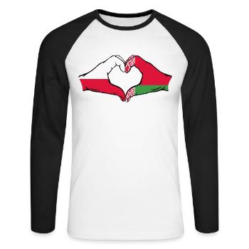 Poland Belarus Flag Hands Heart Shape - Unisex Long Sleeve Baseball T-Shirt - white/black - Front - Nik (191cm)