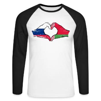 Russie Biélorussie drapeau mains coeur forme utilisé - T-shirt baseball manches longues Homme - blanc/noir - Devant - Nik (191cm)