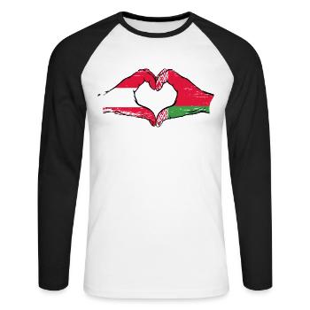 Austria Belarus Flag Hands Heart Shape Used - Unisex Long Sleeve Baseball T-Shirt - white/black - Front - Nik (191cm)