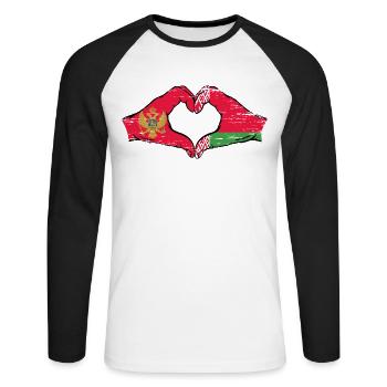 Montanegro Biélorussie drapeau mains forme coeur utilisé - T-shirt baseball manches longues Homme - blanc/noir - Devant - Nik (191cm)