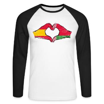 Espagne Biélorussie drapeau mains coeur utilisé - T-shirt baseball manches longues Homme - blanc/noir - Devant - Nik (191cm)