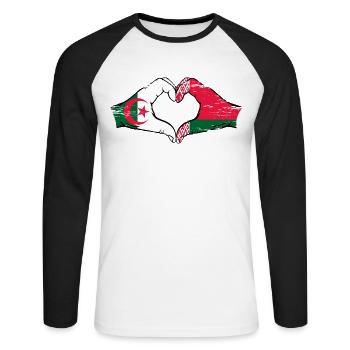 Algerien Belarus Flagge Hände Herzform used - Unisex Baseballshirt langarm - Weiß/Schwarz - Vorne - Nik (191cm)
