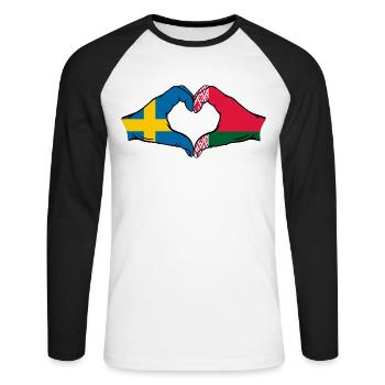 Schweden Belarus Flagge Hände Herzform - Unisex Baseballshirt langarm - Weiß/Schwarz - Vorne - Nik (191cm)