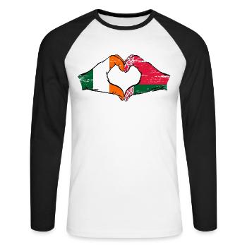 Irlande Biélorussie drapeau mains coeur forme utilisé - T-shirt baseball manches longues Homme - blanc/noir - Devant - Nik (191cm)
