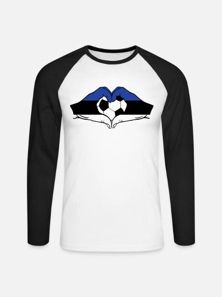 Estland Flagge Fußball Hände Herzform - Unisex Baseballshirt langarm - Weiß/Schwarz