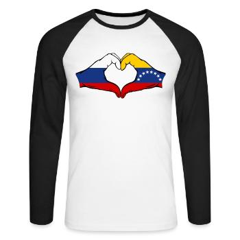 Russie Venezuela drapeau mains forme de coeur - T-shirt baseball manches longues Homme - blanc/noir - Devant - Nik (191cm)