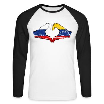 Russie Venezuela drapeau mains forme de coeur utilisé - T-shirt baseball manches longues Homme - blanc/noir - Devant - Nik (191cm)