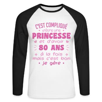 Woman Princess Birthday 80 Years - Unisex Long Sleeve Baseball T-Shirt - white/black - Front - Nik (191cm)