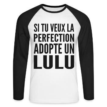 Si tu veux la perfection adopte Lulu Lucas Lucien - T-shirt baseball manches longues Homme - blanc/noir - Devant - Nik (191cm)