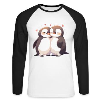 Pingouin Coeur Amour Mignon Câlin Pingouin Amour - T-shirt baseball manches longues Homme - blanc/noir - Devant - Nik (191cm)