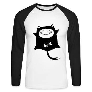 Heureux chat noir chats Chaton Kitty - T-shirt baseball manches longues Homme - blanc/noir - Devant - Nik (191cm)