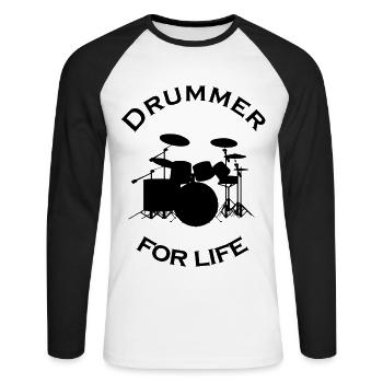 Batteur pour la vie - T-shirt baseball manches longues Homme - blanc/noir - Devant - Nik (191cm)