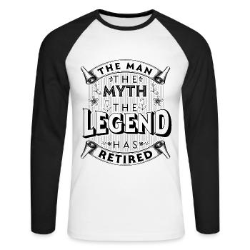 The Legend has Retired - Unisex Baseballshirt langarm - Weiß/Schwarz - Vorne - Nik (191cm)