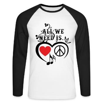 All We Need Is Peace Love Music - Unisex Long Sleeve Baseball T-Shirt - white/black - Front - Nik (191cm)