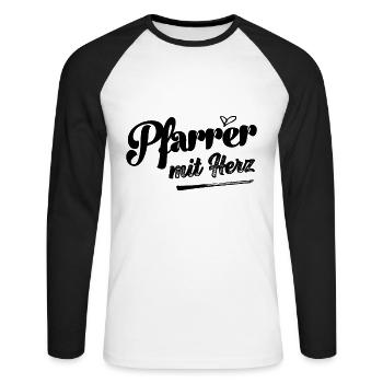 Pfarrer mit Herz Jesus Glaube Kirche Gebet - Unisex Baseballshirt langarm - Weiß/Schwarz - Vorne - Nik (191cm)