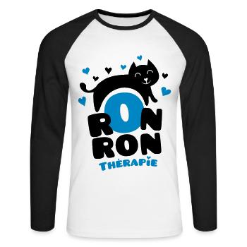 Ronronthérapie, pour les amoureux des chats ! - T-shirt baseball manches longues Homme - blanc/noir - Devant - Nik (191cm)