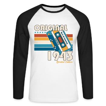 Janvier Né en 1943 80e anniversaire Cadeau 40s - T-shirt baseball manches longues Homme - blanc/noir - Devant - Nik (191cm)