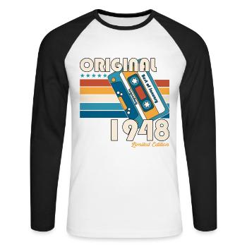 Janvier Né en 1948 75e anniversaire Cadeau 40s - T-shirt baseball manches longues Homme - blanc/noir - Devant - Nik (191cm)