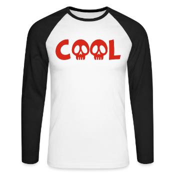 Totenkopf und cool (rot) - Unisex Baseballshirt langarm - Weiß/Schwarz - Vorne - Nik (191cm)