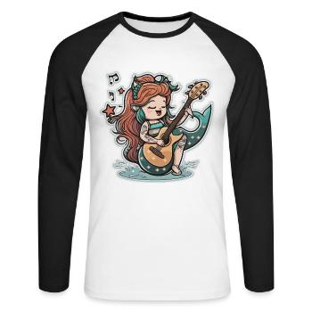 Musicien Sirène - T-shirt baseball manches longues Homme - blanc/noir - Devant - Nik (191cm)