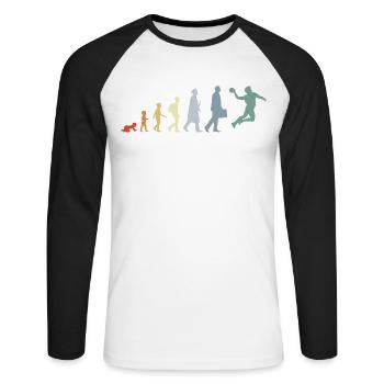 Évolution du handball vintage - T-shirt baseball manches longues Homme - blanc/noir - Devant - Nik (191cm)
