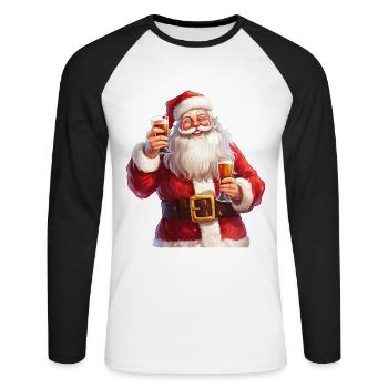 Weihnachtsmann Bier Alkohol Prost Glühwein Schnaps - Unisex Baseballshirt langarm - Weiß/Schwarz - Vorne - Nik (191cm)