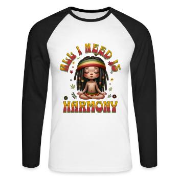All I Need Is Harmony Rastagirl - Unisex Baseballshirt langarm - Weiß/Schwarz - Vorne - Nik (191cm)
