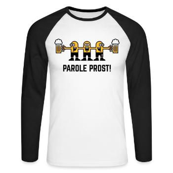Parole Prost! (Bier / Biertrinker / 3C) - Unisex Baseballshirt langarm - Weiß/Schwarz - Vorne - Nik (191cm)